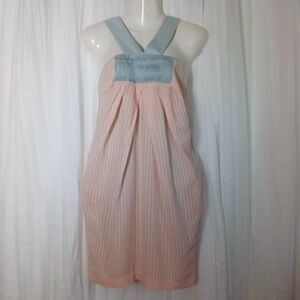 Go International Cotton Sundress Pockets SZ 7 Pink Blue Sleeveless Lined Jumper